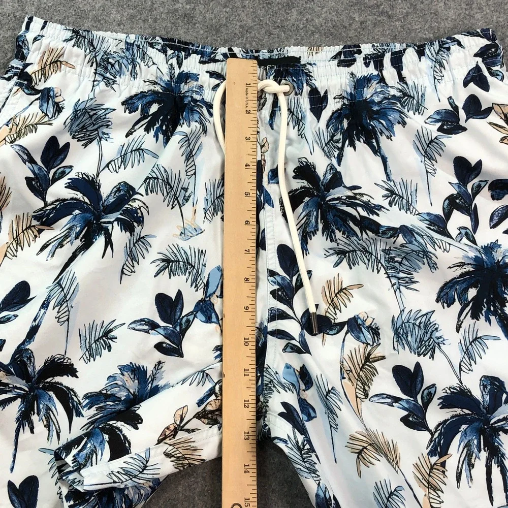 Rodd & Gunn Mens Swim Trunks XL Tropical Palm Tree Print White Navy Blue